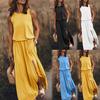 Women Sleeveless Casual Solid-Color Summer Swing Long Dresses Party Beach Round Neck Summer Dresses