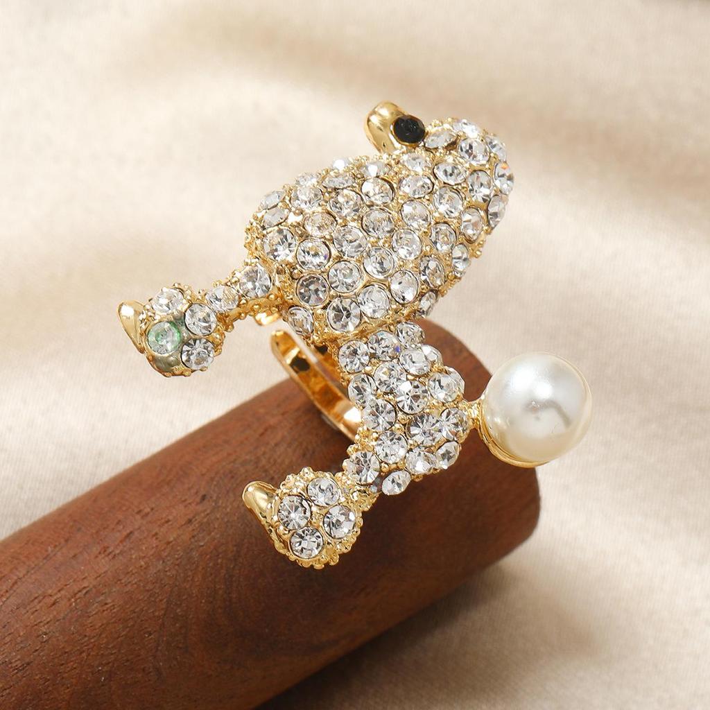 French Retro Pearl Rhinestone Irregular Flower Star Geometric Ring