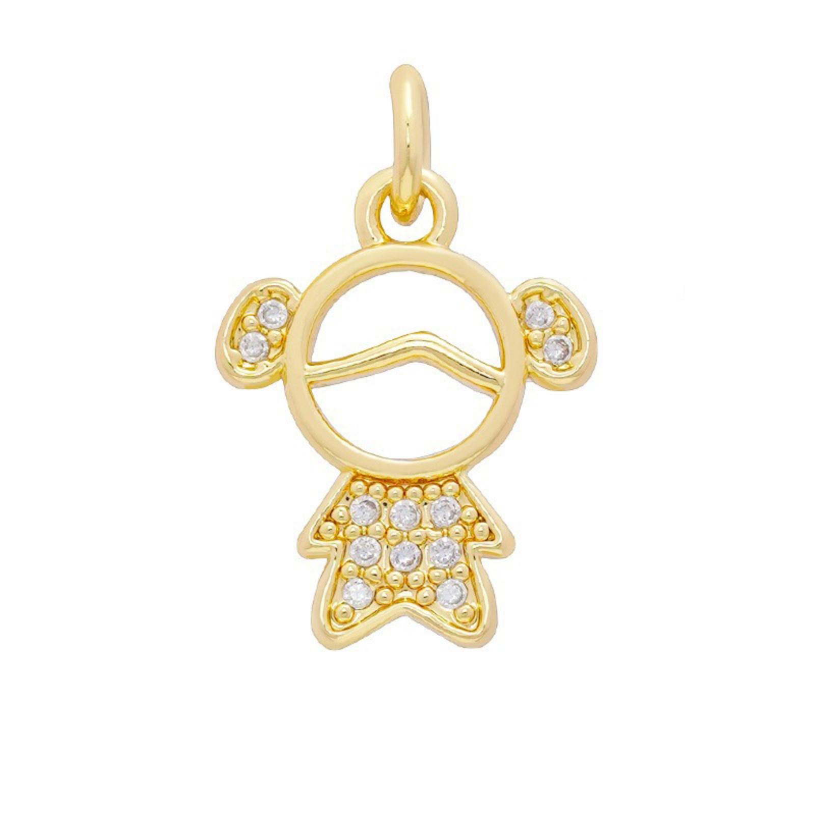2pcs Boy Girl Charms Micro Pave Clear Cubic Zirconia Micro Pave Brass 18K Gold Plated Pendants For DIY Necklace Earrings Making