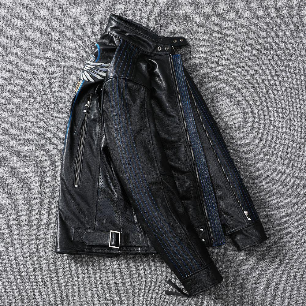 Genuine Leather Leather Jacket for Men's Head Layer Cowhide Motorcycle Leather Jacket for Additional Protective Gear Motorcycle Leather Jacket