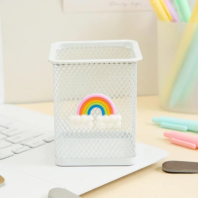 

1Pc Pink Metal Pen Holder Office Organizer Cosmetic Square Cil Stand Holders Stationery Container School Supplies