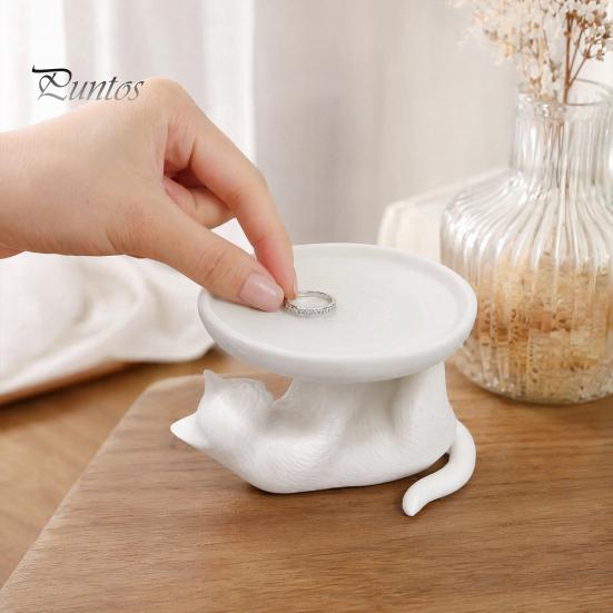High Precision 3D Printing Tray Printed Reclining Cat Jewelry Tray, Cute Ring Holder & Earring Organizer Dish for Dresser Vanity, Decorative