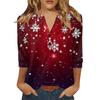 Women's T Shirt Christmas Print Button 3/4 Sleeve Daily Weekend Fashion Basic V- Neck Regular Top