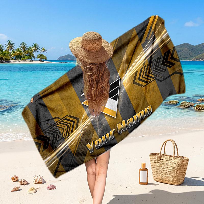 Pittsburgh Penguins Customized Name Text Beach Towel, Soft Absorbent Towel Beach Pool Travel Personal Gift