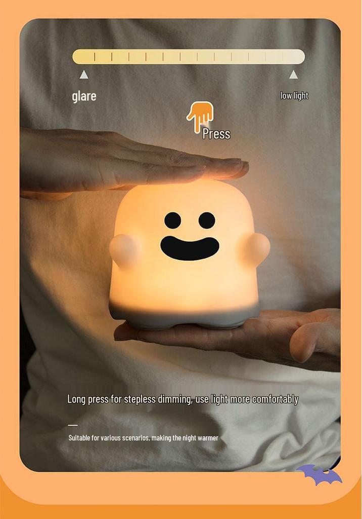Ghost Night Light: Cute Tap & Timer Bedside Sleep Companion with Charging Atmosphere, Perfect for Fun Pranks & Gifts.