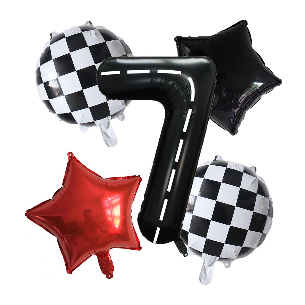 5pcs Race Car Balloon 40 Inch Racetrack Number Balloon 2 Black Baby Shower Boys Two Fast Birthday Race Car Theme Party Decorate