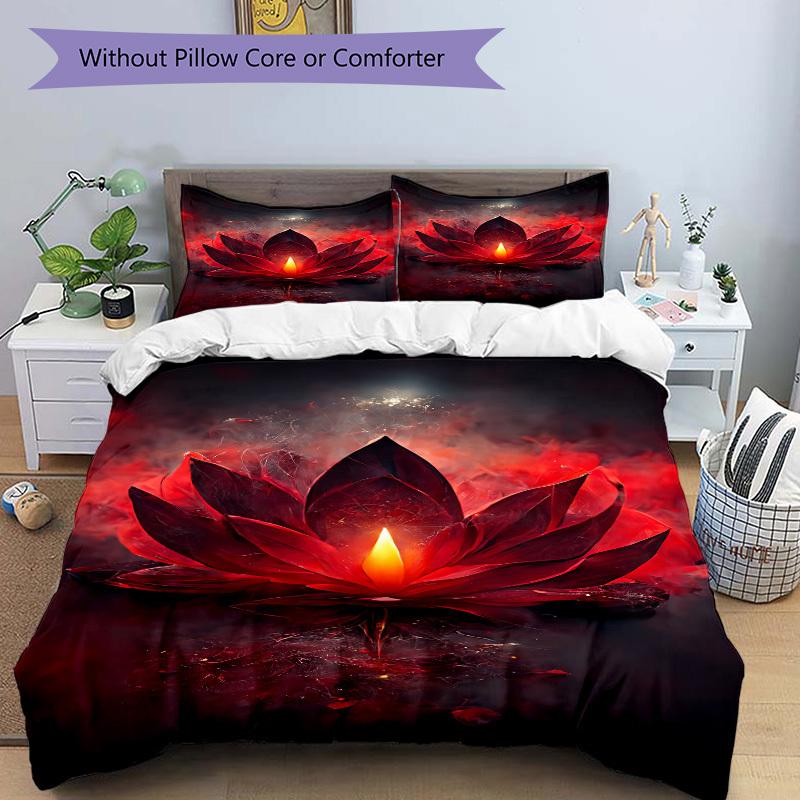 3pcs Lotus Bloom Soft Comfortable Bedding set, For Bedroom, Guest Room And Dorm, All - Season Use, High-Definition Printing182