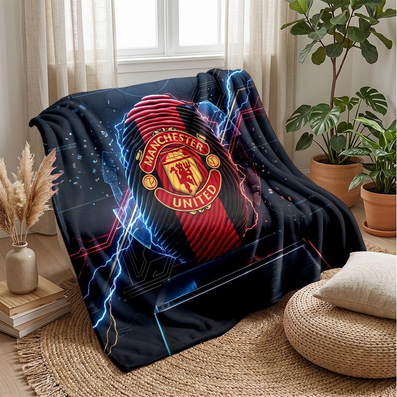 Manchester United Tematæppe Blødt Flaneltæppe Plys Kaste-tæppe Hyggeligt Sofa-sengtæppe til Boligindretning