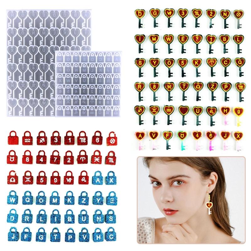 Number Alphabet Constellation Earrings Silicone Mold Crystal Epoxy Diy for Key Lock Pendant Jewelry Epoxy Mold for DIY C