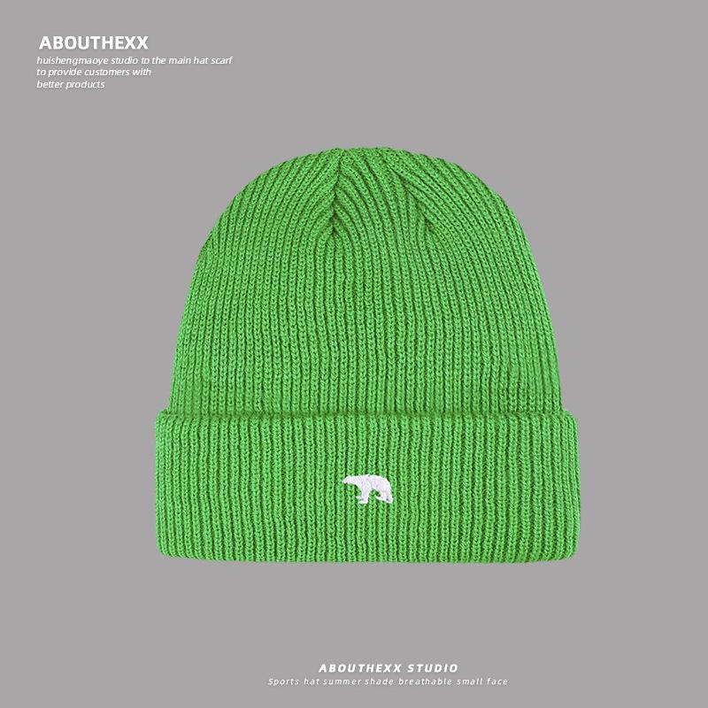 New Autumn and Winter Polar Bear Embroidered Knitted Hat for Women Korean Style Versatile Face Showing Small Wool Hat Warm Ear Protection Cold Hat