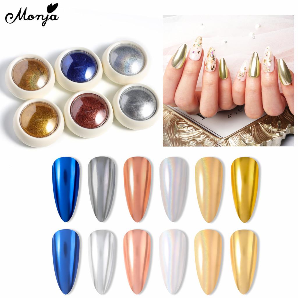 monja 5Pcs/Set Nail Art Set Magic Mirror Powder Semi Solid Magic Molding UV Glue 2Pcs Sponge Brush Manicure Design Tools