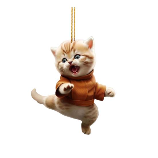 Car Pendant with Lanyard Easy To Hang Kung Fu Cat Design Auto Rearview Mirror Ornament Animal Pendant Car Interior Accessories