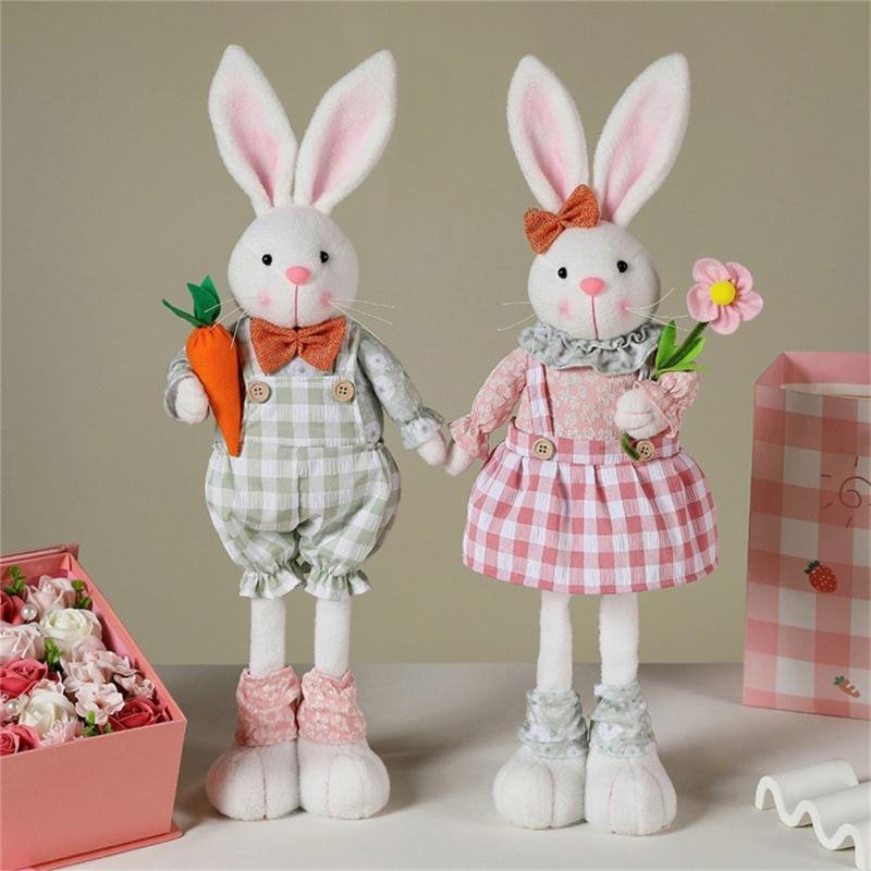 Plush Rabbit Easter Miniatures Craft Extendable Legs Rabbit Ornament Fairy Garden Supplies Desk Home Figurine Ornament