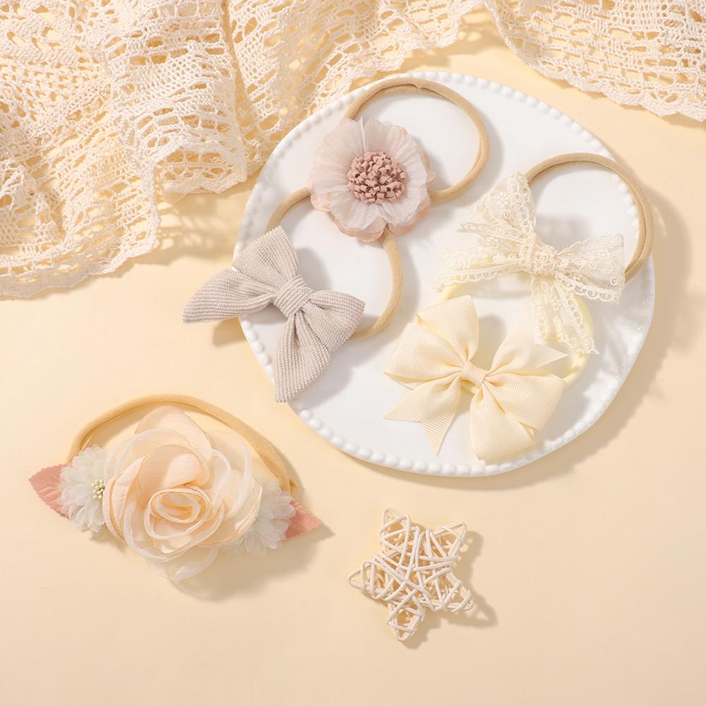 5Pcs Baby Flower Lace Bow Headband Elastic Nylon born Lovely Head Band for Girl Infant Toddler Soft Hair Accessories Gifts