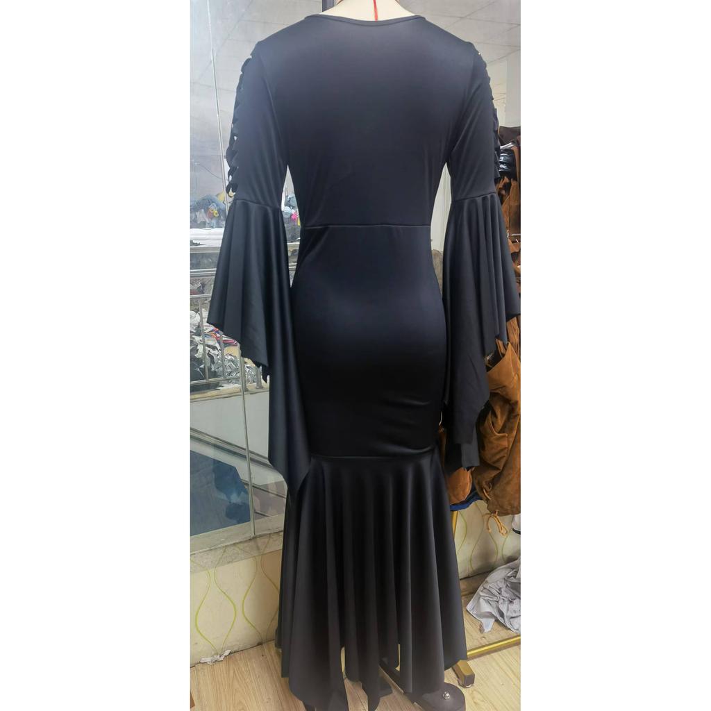 Vampire gothic witch cos costume, strap-on bat black witch dress, halloween costume