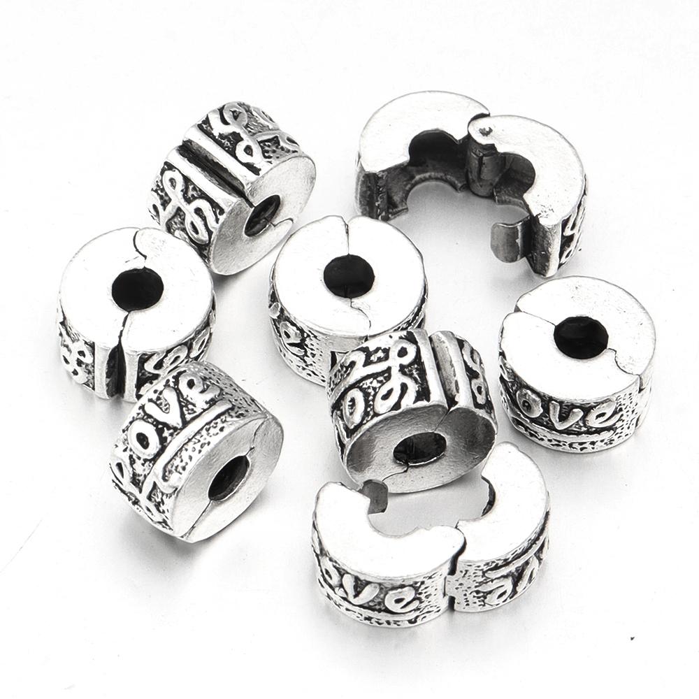 5pcs Positioning Buckle Multiple Styles Ancient Silver Fixed Clip Big Hole Spacer Beads For Jewelry Making DIY Bracelet Necklace