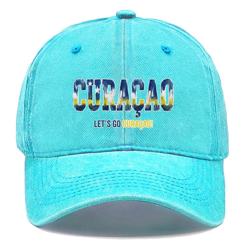 Snapback Baseball Cap With "CURACAO" "LETS'S GO CURACAO" Flag Printed , Adjustable Baseball Hat Retro Sporting Vintage Casual Dad Hat