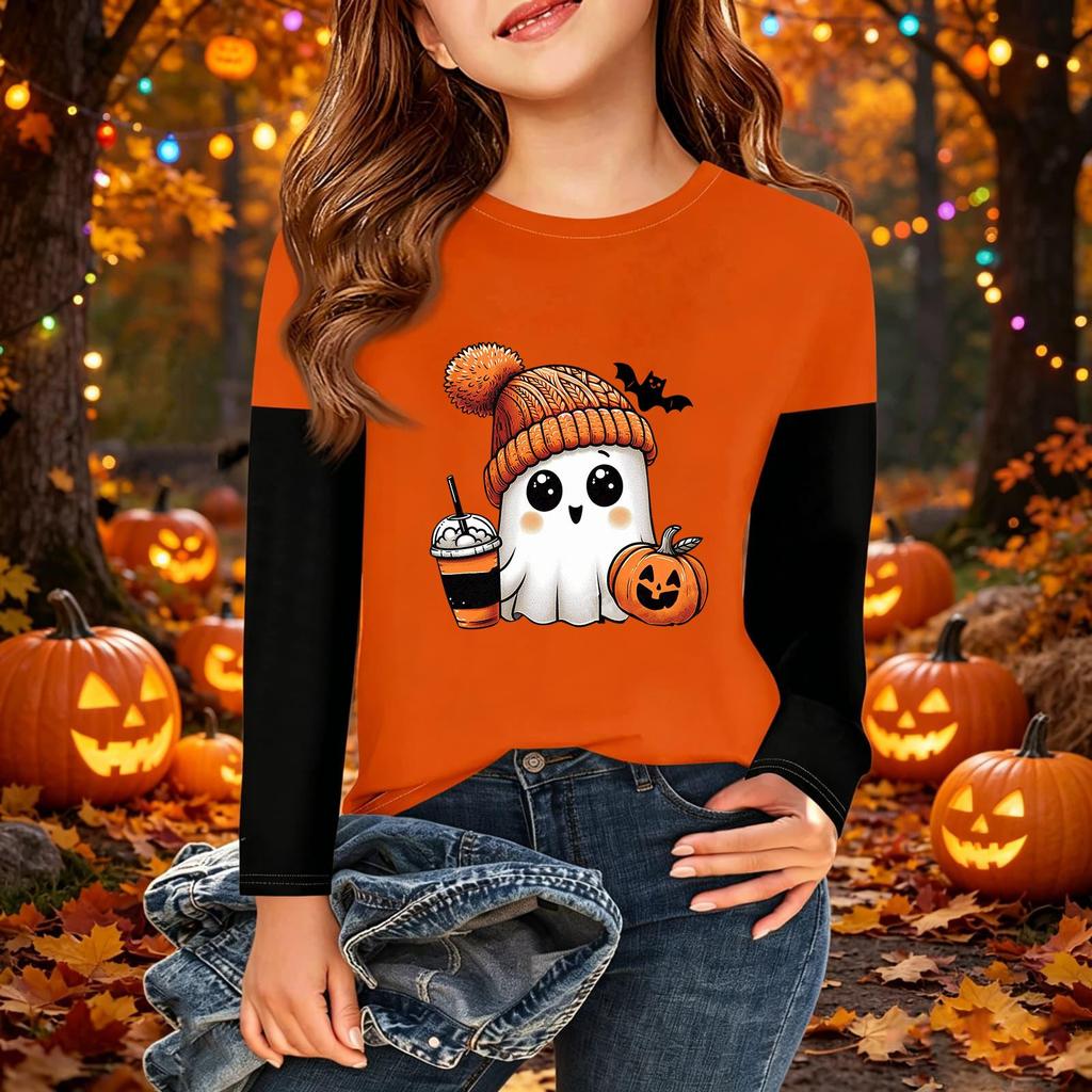 Kids' Halloween Printed Long Sleeve T-Shirt Casual Neck Top for Boys Girls