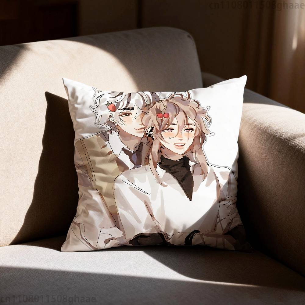 Cherry Crush Chibi Anime Pillow Case Antidustmite Pillowcase Invisible Zipper Silky Short Plush Sofa Cushion Cover