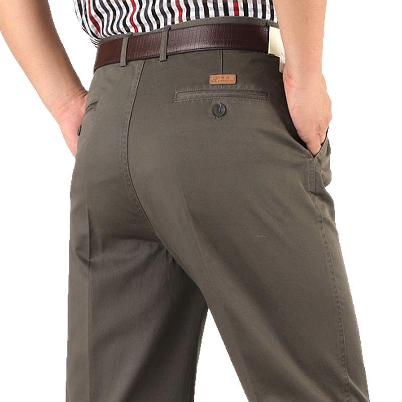 Men’s High Waist Cotton Pleated Loose-Fit Pants for Spring & Autumn