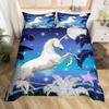 Cartoon Kawaii Unicorn Duvet Cover Set Girly Fantasy Star Moon Galaxy Bedding Set Twin King Microfiber Leaves Comforter Cover