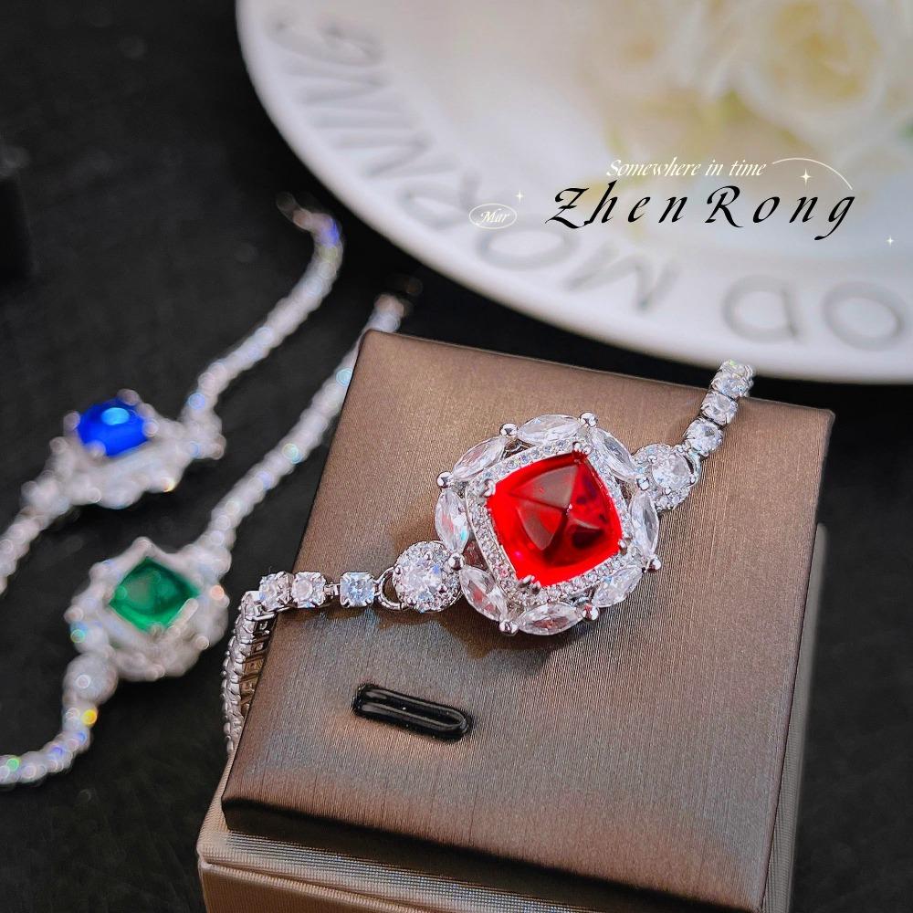 Ruby Sugar Loaf Cut Luxury Bracelet with High Carbon Diamond Emerald Royal Blue Diamond for Women