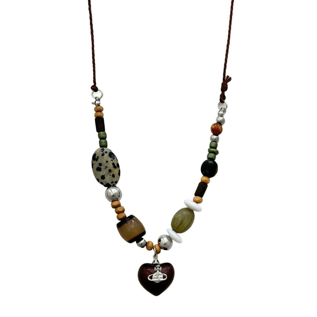 Love ceramic beaded necklace women's light luxury sweater chain autumn and winter Maillard accessories