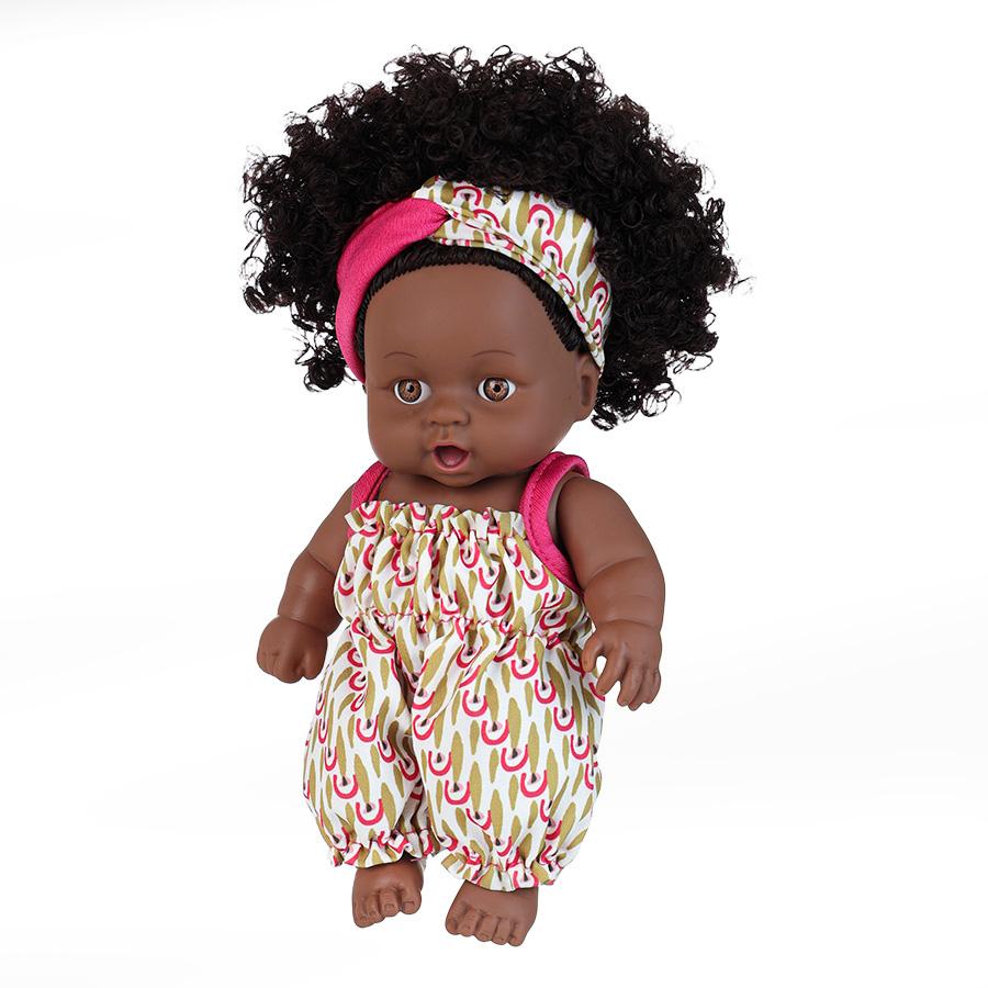 8 Inch Black Reborn Doll with Dress Curly Hair 20cm Realistic Baby Doll Simulation Toys Full Vinyl Body for Girls Birthday Gift