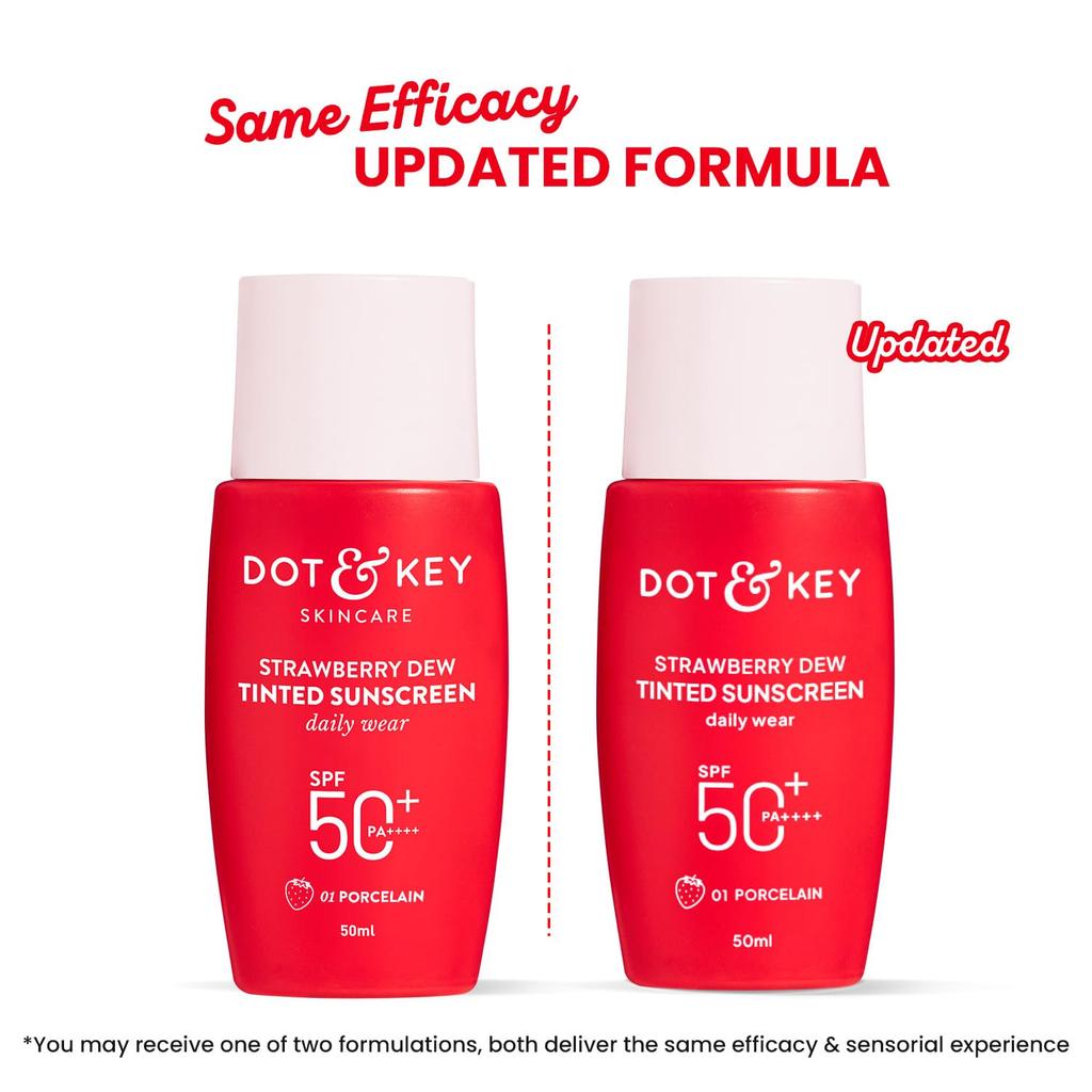Dot & Key Strawberry Dew Tinted Sunscreen SPF 50+ Pa++++ - 01 Porcelain In- Vivo Tested | for Daily Wear, Brightens & Protects Skin, Ultra-light,