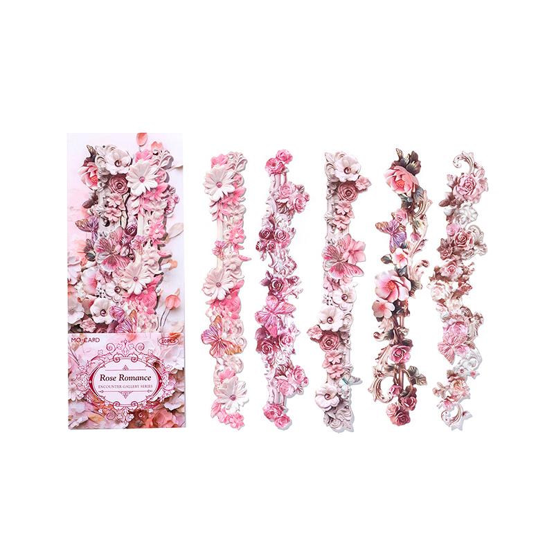 10Sheets Long Floral Stickers Hollow Relief Craft Diy Scrapbooking Collage Stationery Decor Journal Frame Decoration Stickers