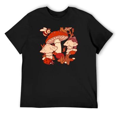 Mushrooms & Tiny Friends T-Shirt Aesthetic Clothes Funny Shirt Cotton Graphic T Shirt Vintage Luxury Clothes Men