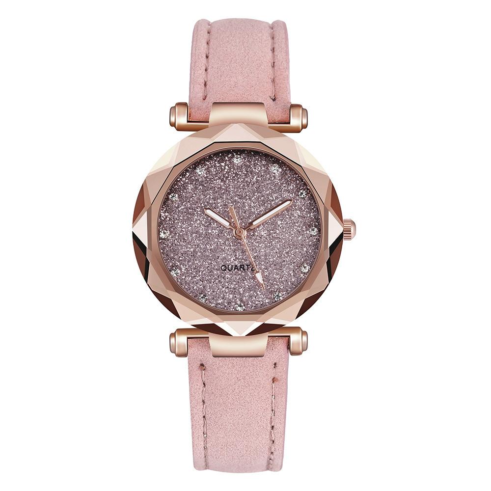 Korean Fashion Rose Gold Quartz Watch with Rhinestone Accents and Adjustable Leather Strap