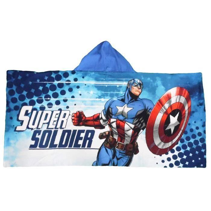 Poncho Serviette - Suncity - Les Avengers - Capuche - Microfibre 100% Polyester - Bleu