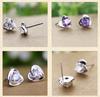 Purple Heart Diamond Stud Earrings – 925 Silver Needle, Fashion Sweet Style for Females and Students