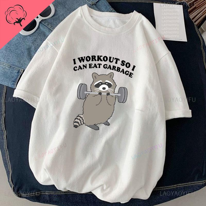 Cat Weightlifting Printed T-shirt Work Out Funny Gym Design Sticker Graphic High Quality Cotton T Shirts Men Clothing Camisetas