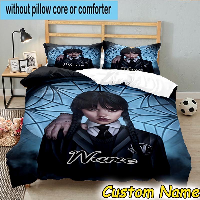 3PCS Custom Name Wednesday Bedding Set, Bedding Set Including 1pc Duvet Cover And 2pcs Pillowcases for Bedroom,Dormitory Gift