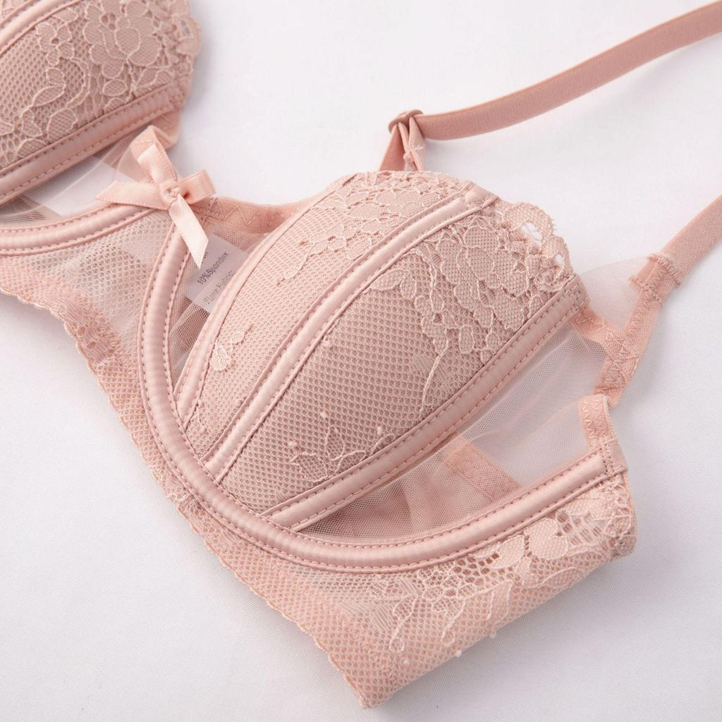 Europe Women Underwear Set Sexy Lace Ultra Thin 1/2 Cup Plus Size Brassiere Fashion Embroidery Intimates Push Up Bra Briefs Set