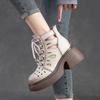 Johnature Retro Genuine Leather Thick Sole Lace-up Roman Sandals 2023 Summer New Round Toe Hollowed Out Thick Heeled Women Shoes