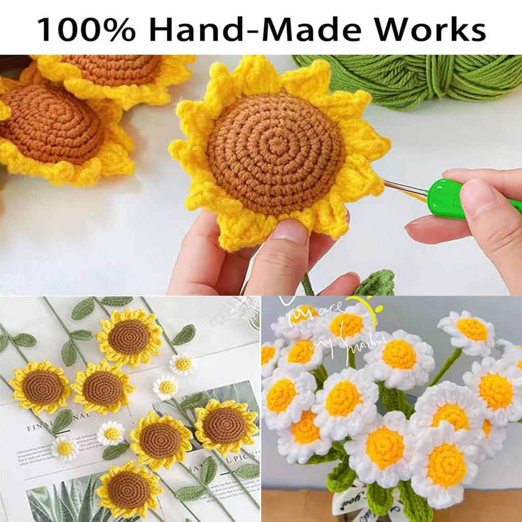 Knitted Artificial Flowers Finished Hand Woven Flower Handmade Simulation Flower Yarn Crochet Rose Sunflower Wedding Decor 1PC