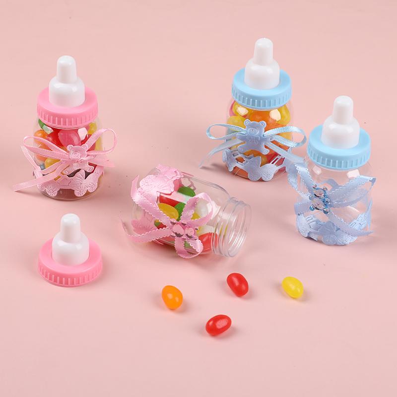 12pcs Baby Bottle Mini Blue Pink White Plastic Candy Boxes Baby Shower Favors Gifts Boys Girls Gender Reveal Party Decorations