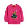 Girls' Christmas Print Knitted Cotton Hoodie - Autumn Style, European & American Design, Long Sleeve, Round Neck.