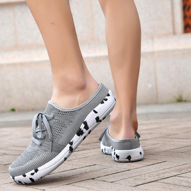 

Новые повседневные туфли большого размера, легкий верх из хлопчатобумажной ткани с одной педалью, носки с широкими носками, туфли без каблука 36 серый