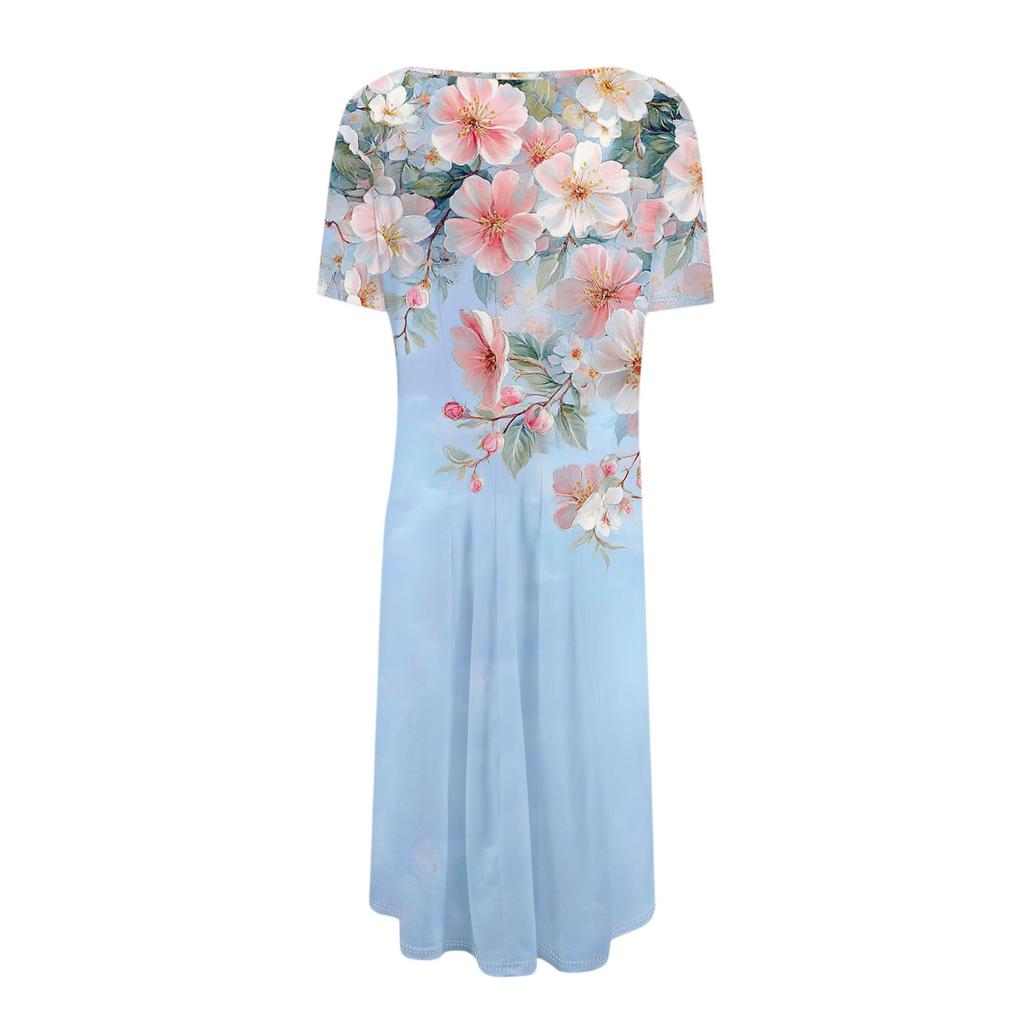 Women's Casual Sundress Summer Boho Beach Dress Floral Blouses For Women O Neck Loose Dresses