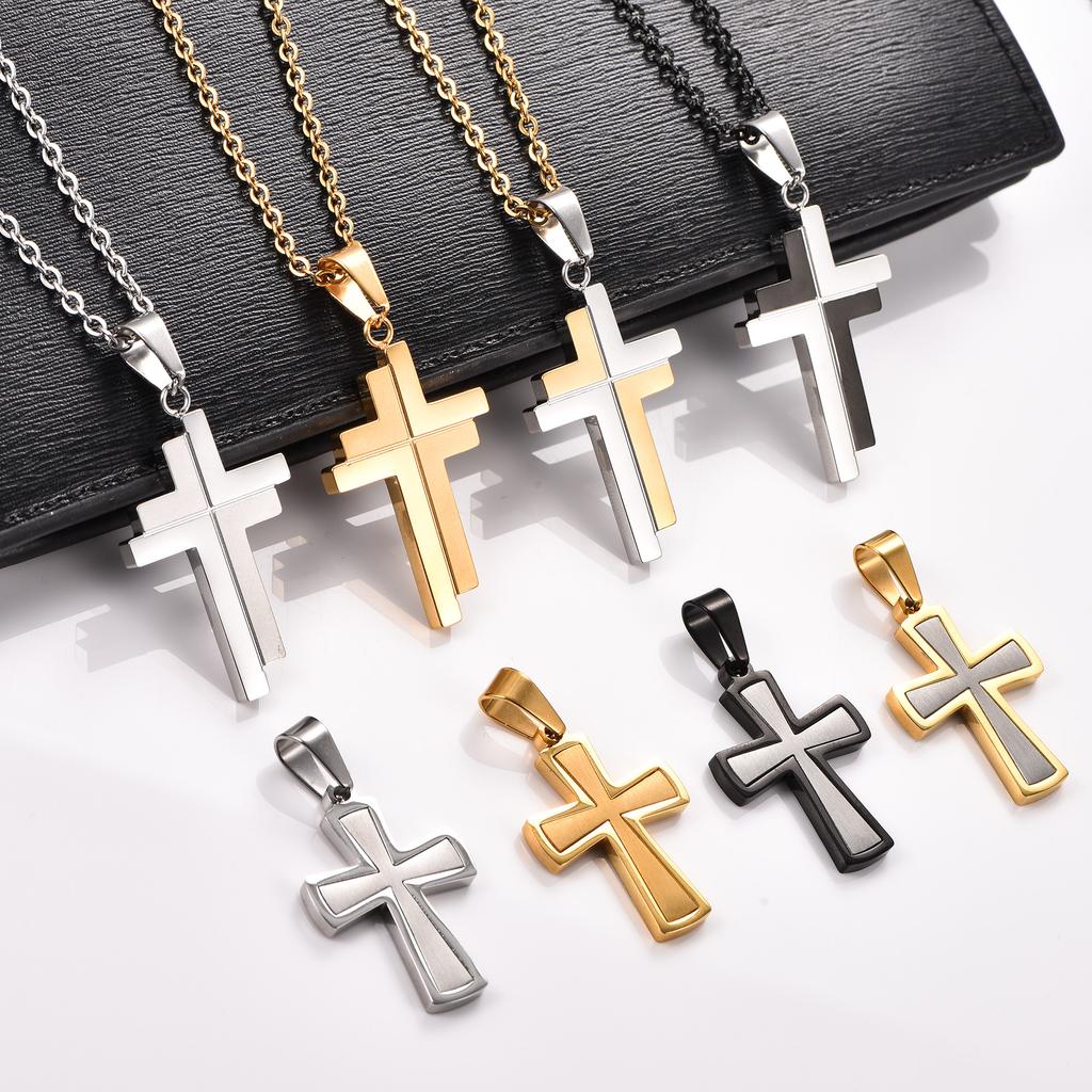 Stylish Stainless Steel Irregular Cross Pendant Necklace for Women Men Religious Christ Charms Chain Faith Prayer Metal Jewelry