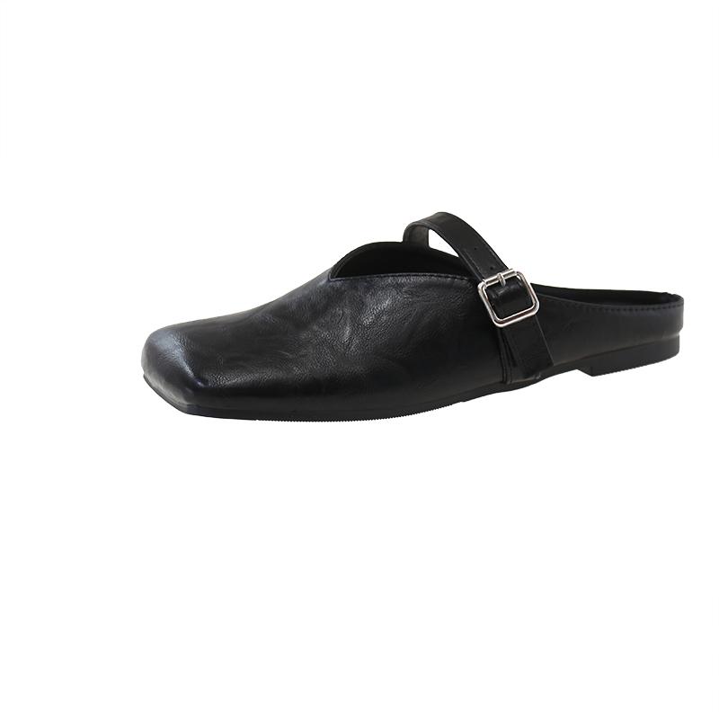 

2025 Весна Лето Женские Мюли Тапочки Обувь Закрытый Носок Слипоны Шлепанцы Повседневный Уличный Стиль Балетки 42 чёрный