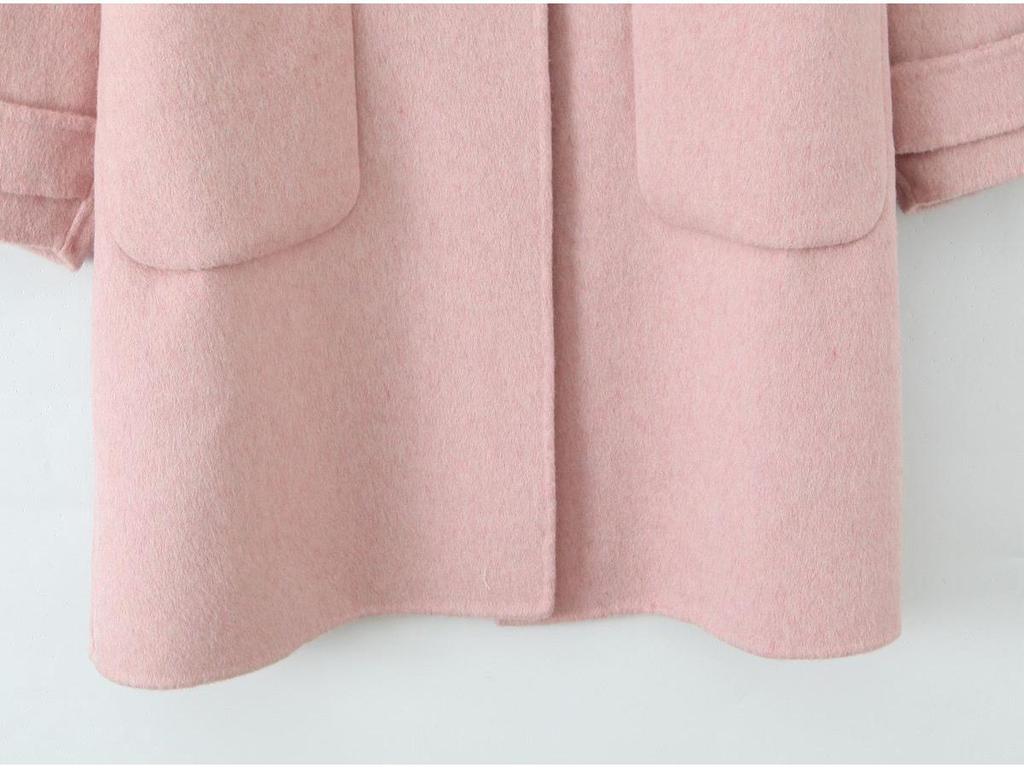 Mid-Length Wool-Cashmere Coat with Doll Collar & Petal Buttons, Double-Faced, Chic Autumn/Winter Style, Youthful Look.