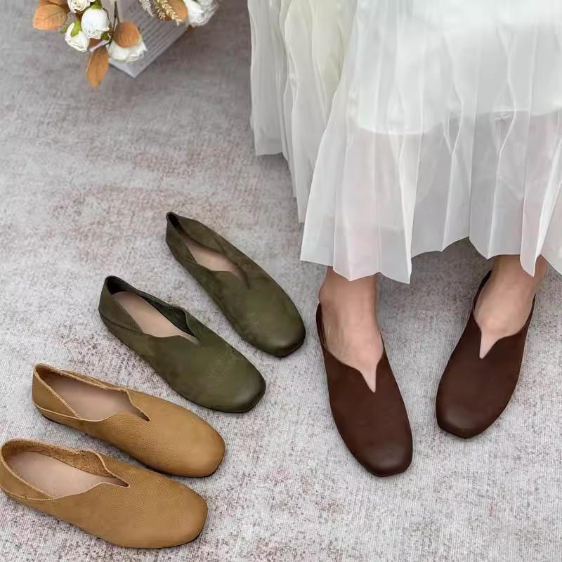 Módní Ručně vyráběné Retro Dámské boty z pravé kůže s měkkou podrážkou Hovězí kůže Lesní styl Umělecké babičkovské boty Ležérní ploché boty
