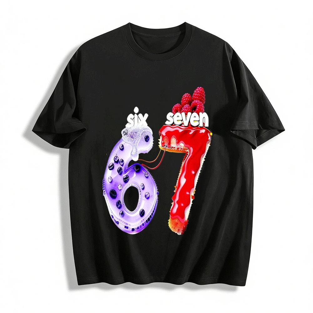 Fun Dessert Print Number 67 Casual Top Pure cotton T-shirt XXS