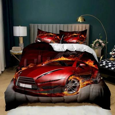 Ensemble de literie Voiture de course imprimé en 3D pour adultes, literie double queen et king, textiles de maison pour garçons Housse de couette Taie d'oreiller