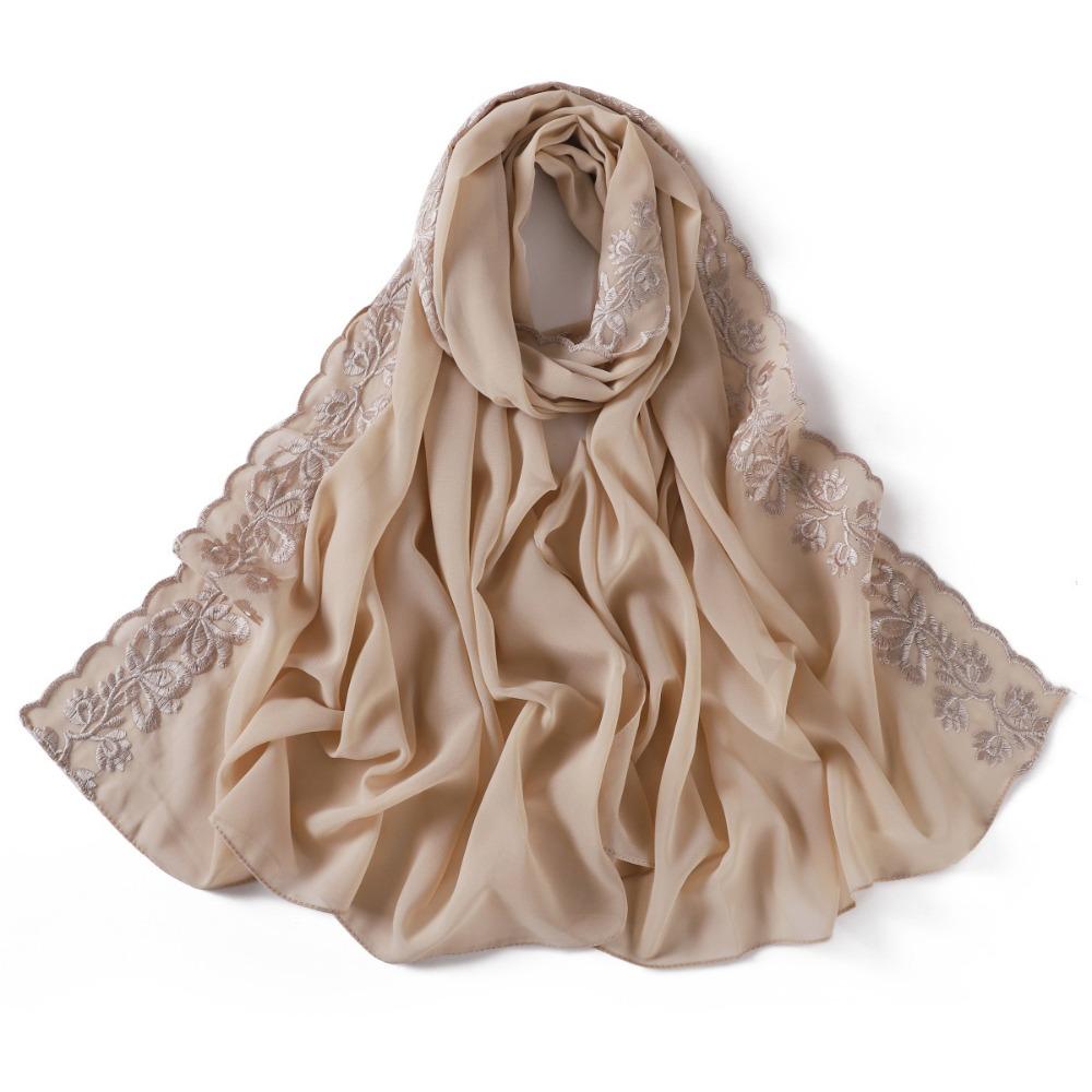 Versatile Elegant Women Hijab Thin Embroidered Edging Embroider Scarf Breathable Chiffon Headscarf Shawl Women Headwear